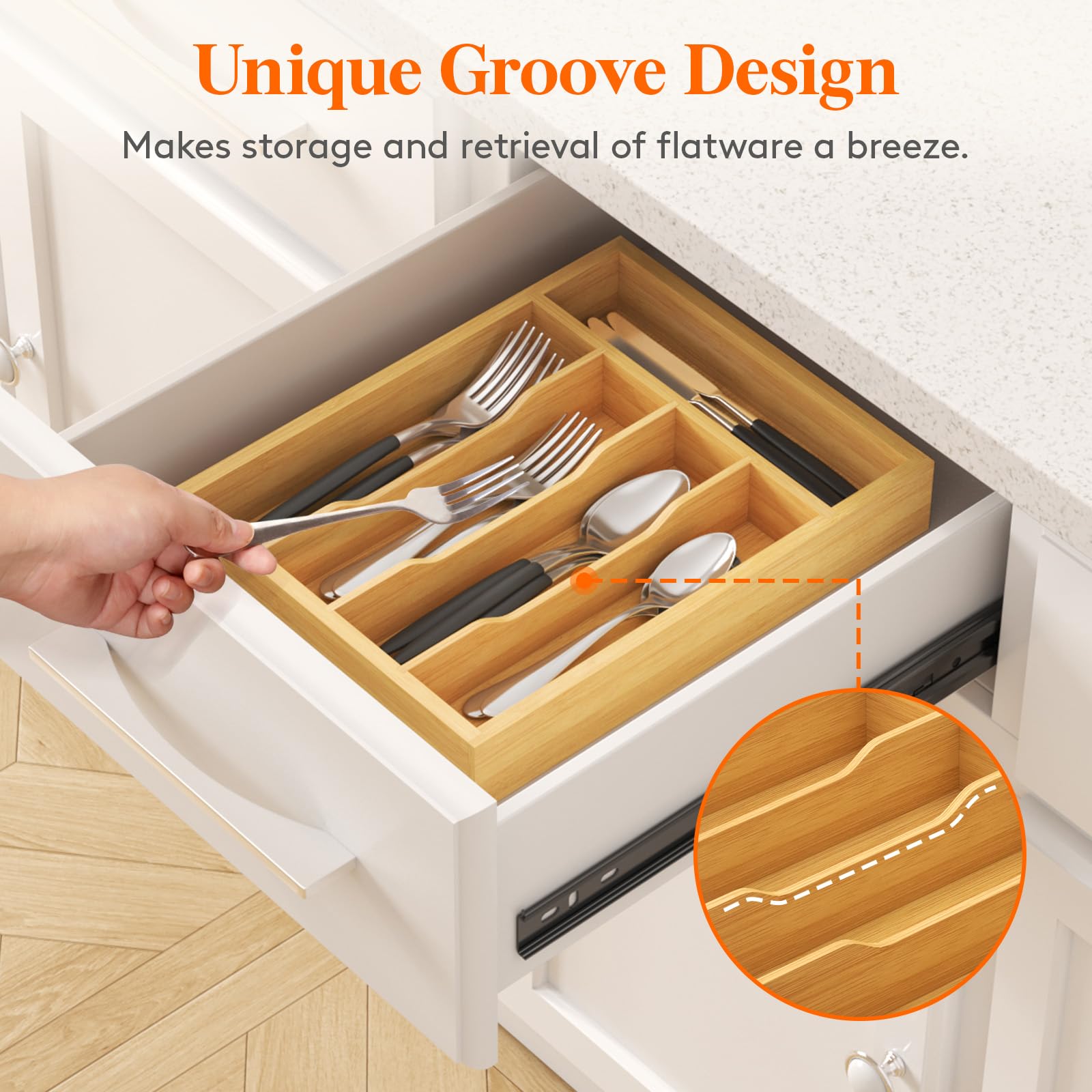 Foto 5 pulgar | Organizador De Cajones Lifewit Silverware, 5 Ranuras, Madera De Bambú - Venta Internacional.