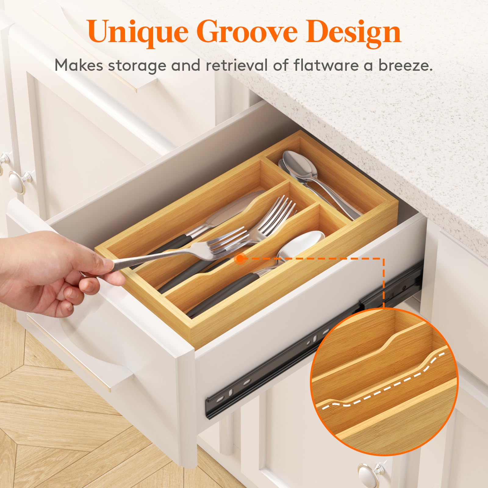 Foto 5 pulgar | Organizador De Cajones Lifewit Silverware, 4 Ranuras, Madera De Bambú - Venta Internacional.