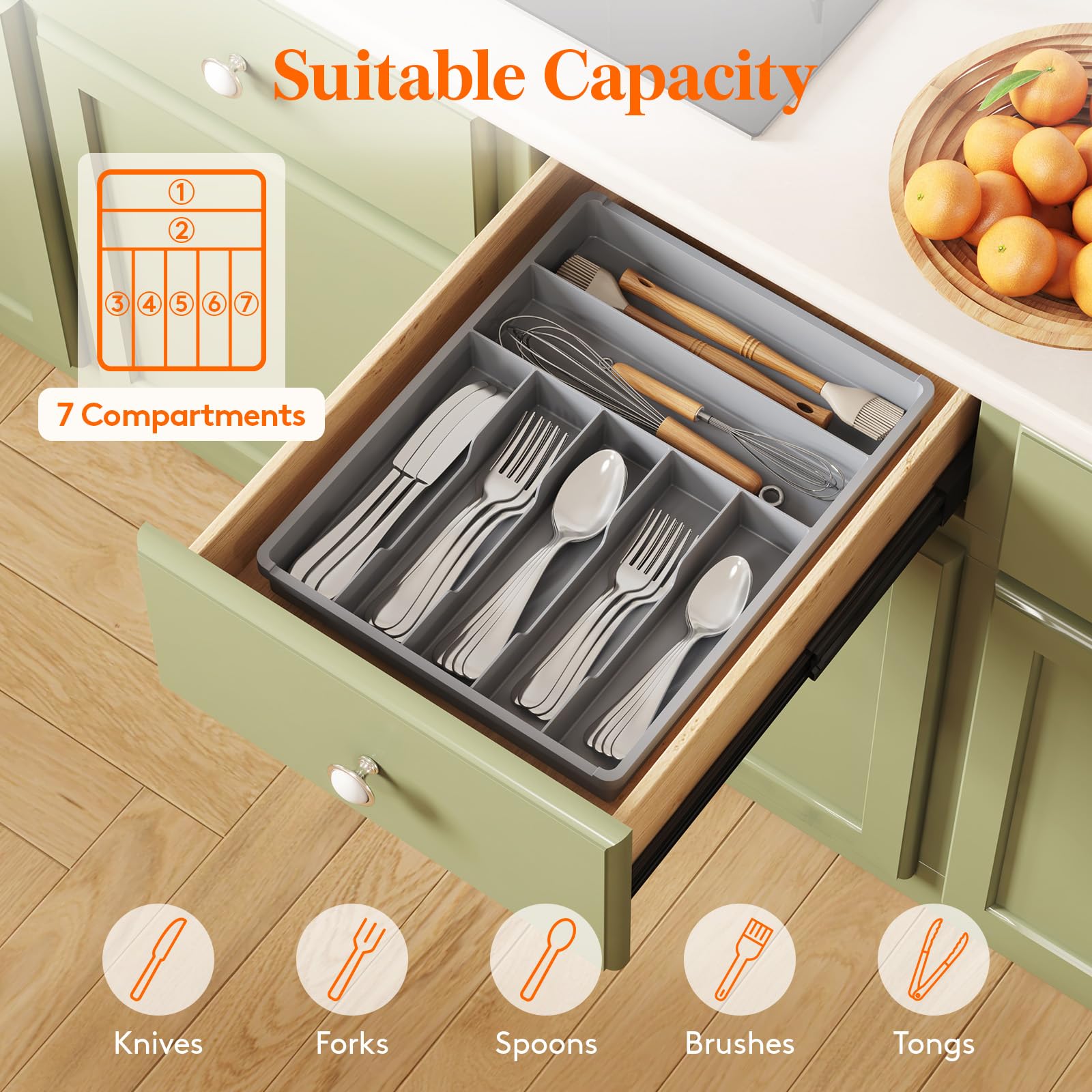 Foto 5 pulgar | Organizador De Cubiertos Lifewit, Bandeja Para Cubiertos, 7 Compartimentos - Venta Internacional.