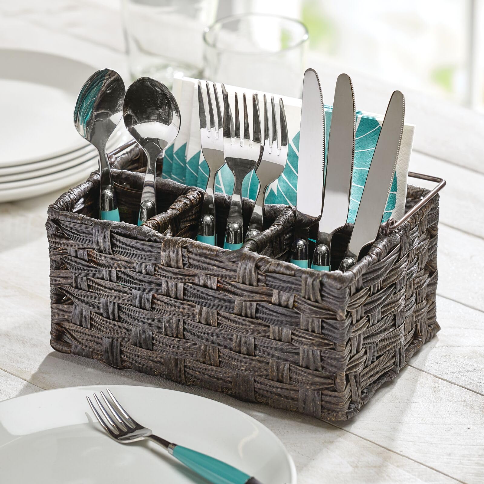 Foto 3 pulgar | Organizador De Almacenamiento Mdesign De Plástico Tejido Para Cubiertos  Color Marrón - Venta Internacional.