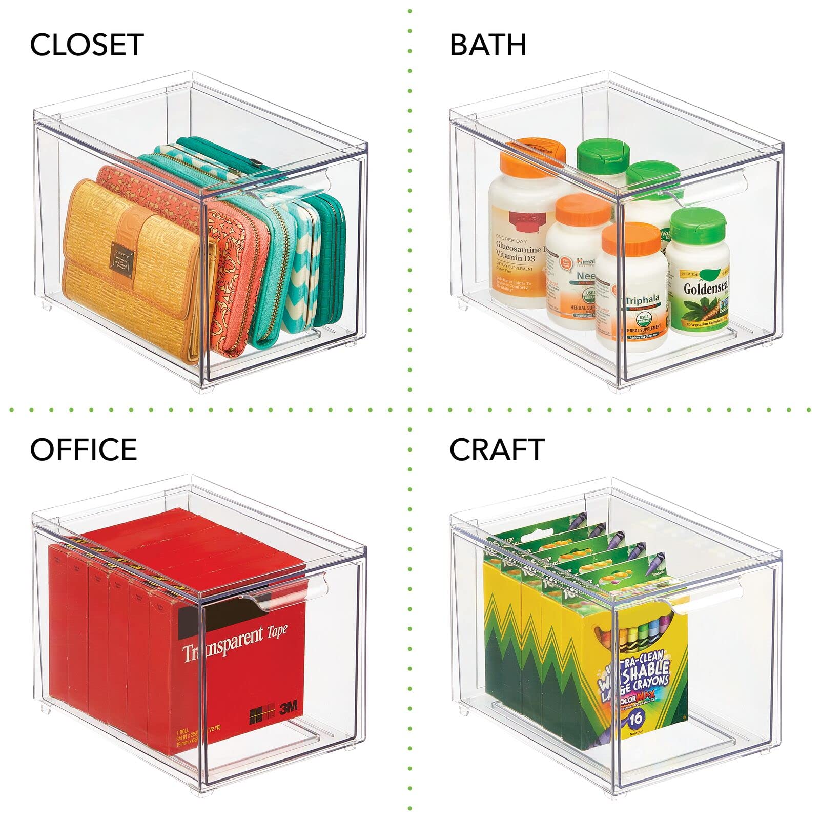 Foto 7 | Papelera De Almacenamiento Mdesign Lumiere Con Cajón Extraíble  Paquete De 4  Transparente - Venta Internacional.