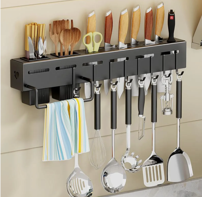 Foto 5 pulgar | Portacuchillos De Pared 50cm Organizador Estante 8 Ganchos Color Negro