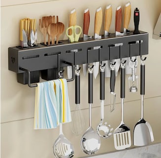 Foto 4 | Portacuchillos De Pared 50cm Organizador Estante 8 Ganchos Color Negro