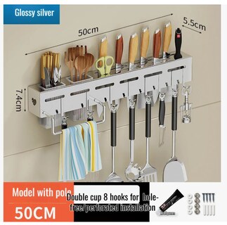 Foto 5 | Portacuchillos De Pared 50cm Organizador Estante 8 Ganchos Color Negro
