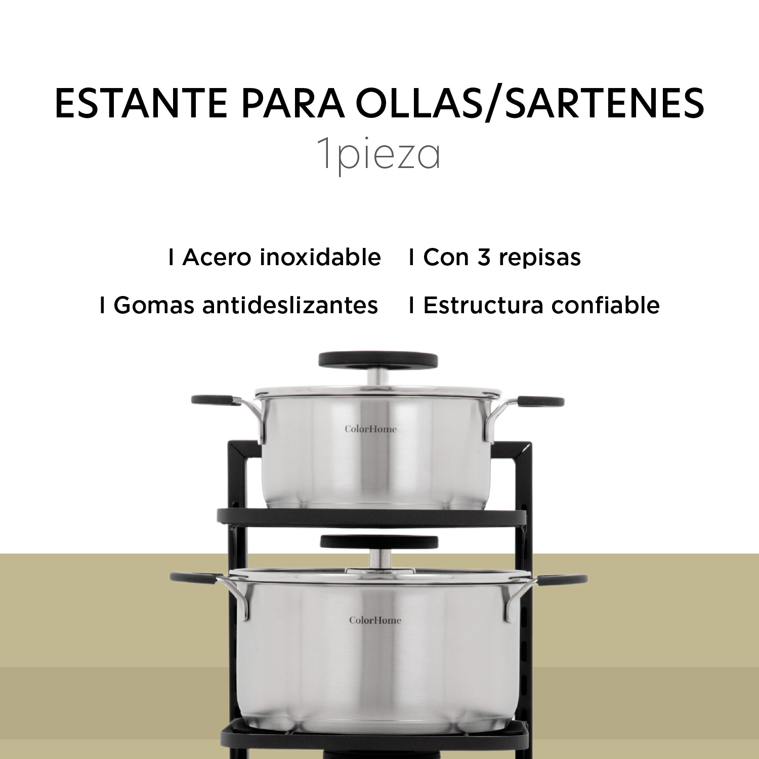 Foto 4 pulgar | Estante Organizador para Ollas y Sartenes ColorHome Negro 3 Repisas