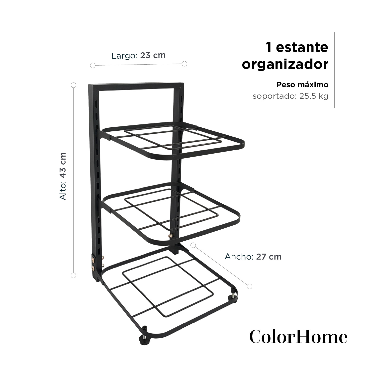 Foto 5 pulgar | Estante Organizador para Ollas y Sartenes ColorHome Negro 3 Repisas