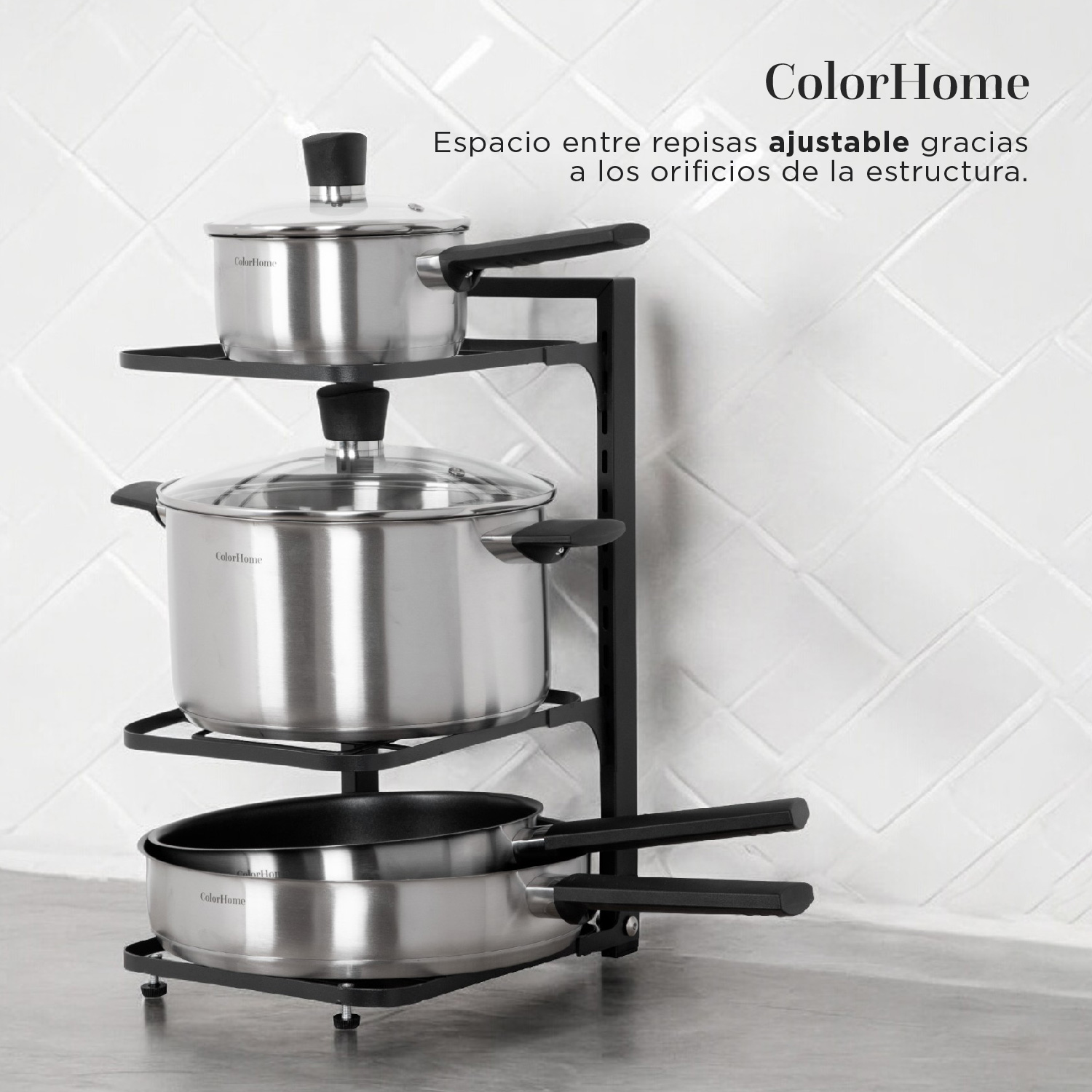 Foto 6 | Estante Organizador para Ollas y Sartenes ColorHome Negro 3 Repisas