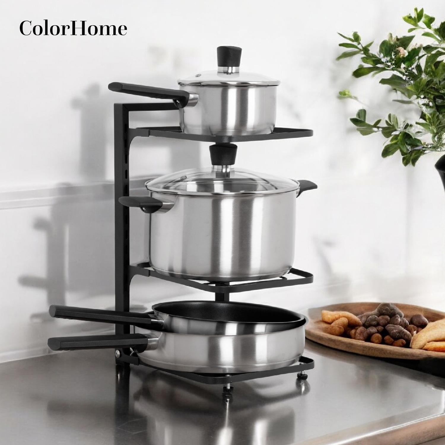 Foto 7 | Estante Organizador para Ollas y Sartenes ColorHome Negro 3 Repisas