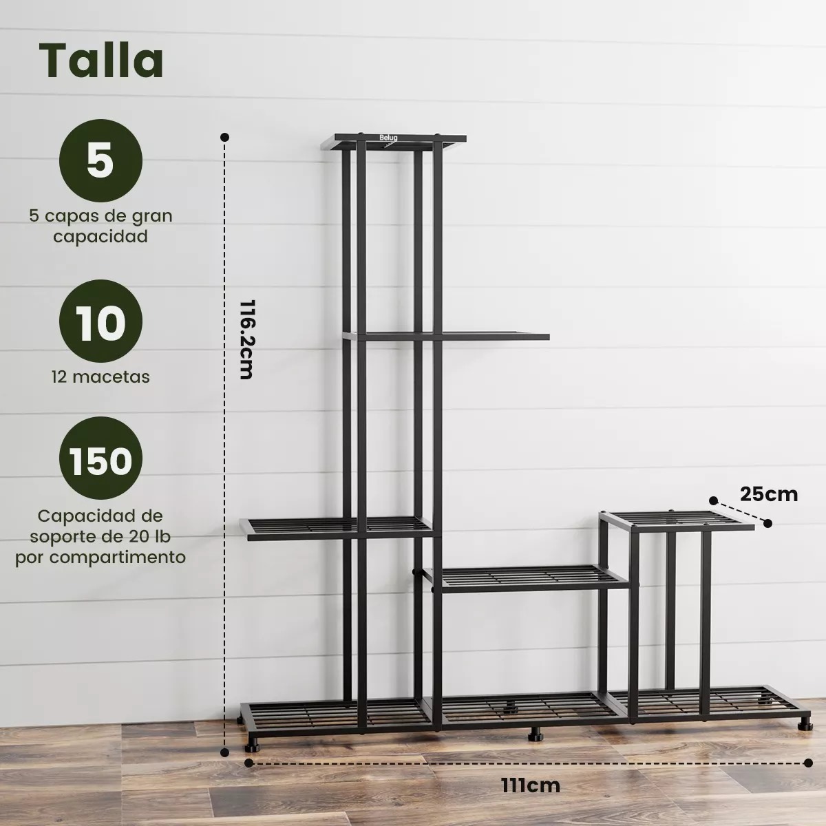 Foto 3 pulgar | Soporte de Metal Belug para Plantas 5 Niveles Negro