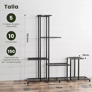 Foto 2 | Soporte de Metal Belug para Plantas 5 Niveles Negro