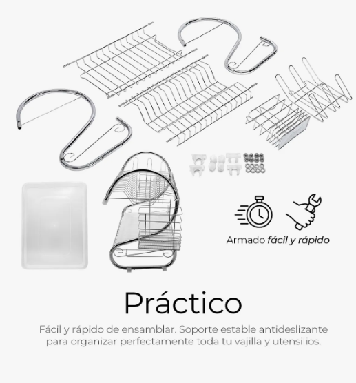 Foto 3 pulgar | Escurridor De Cubiertos De Cocina Trastes Cromado Moderno