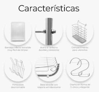 Foto 3 | Escurridor De Cubiertos De Cocina Trastes Cromado Moderno