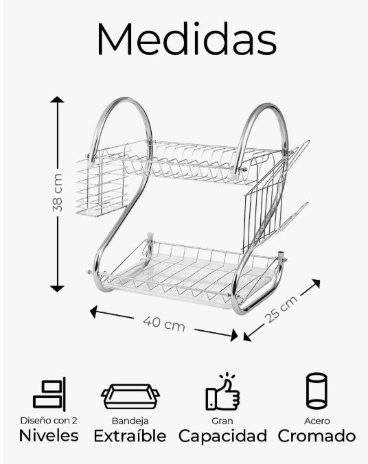 Foto 6 pulgar | Escurridor De Cubiertos De Cocina Trastes Cromado Moderno