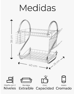 Foto 5 | Escurridor De Cubiertos De Cocina Trastes Cromado Moderno