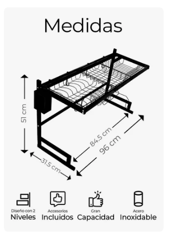 Foto 4 pulgar | Escurridor De Trastes Platos Fregadero Organizador Cocina Color Negro