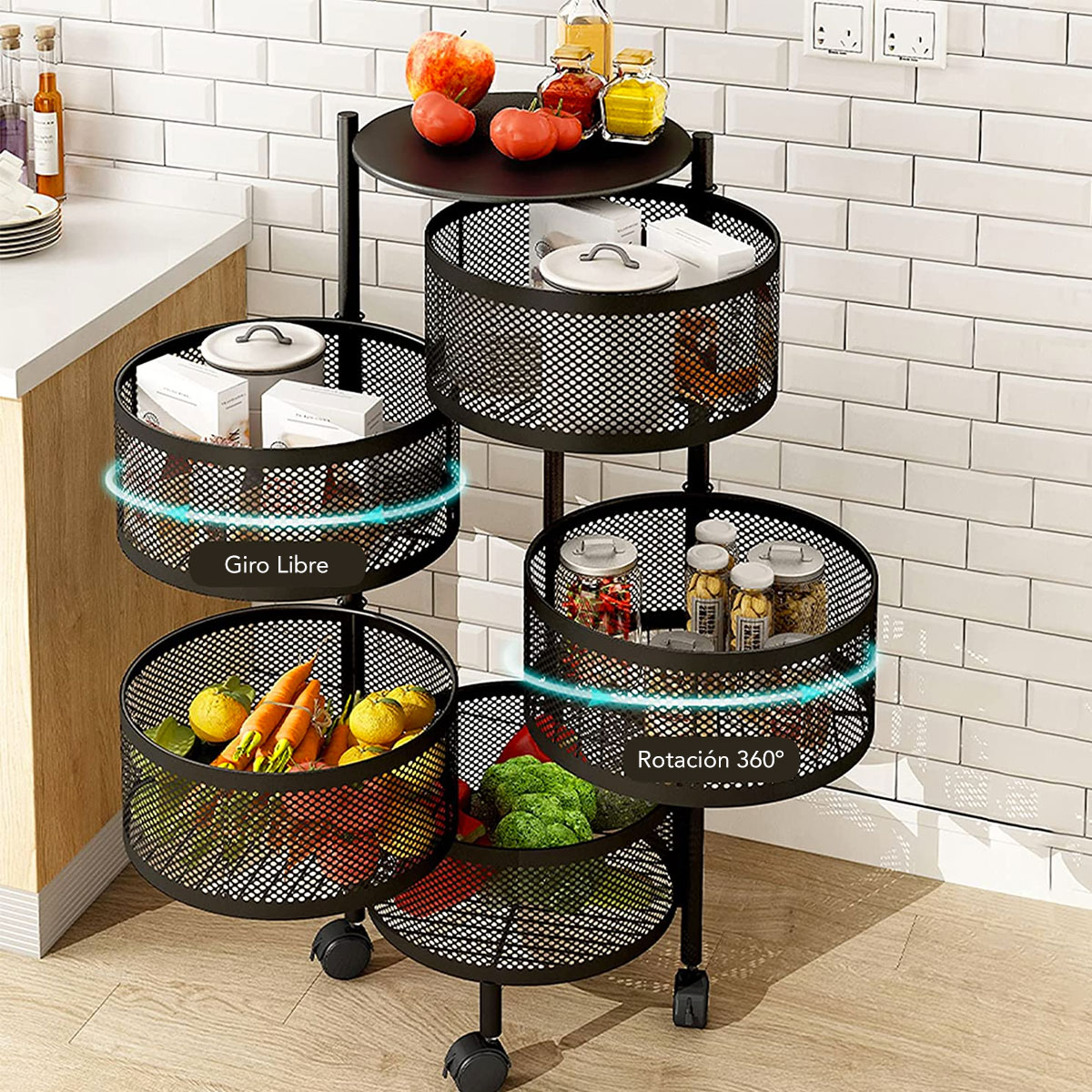 Foto 7 pulgar | Carrito Organizador Multiusos Bossa 5 Niveles Frutero Cocina 360º