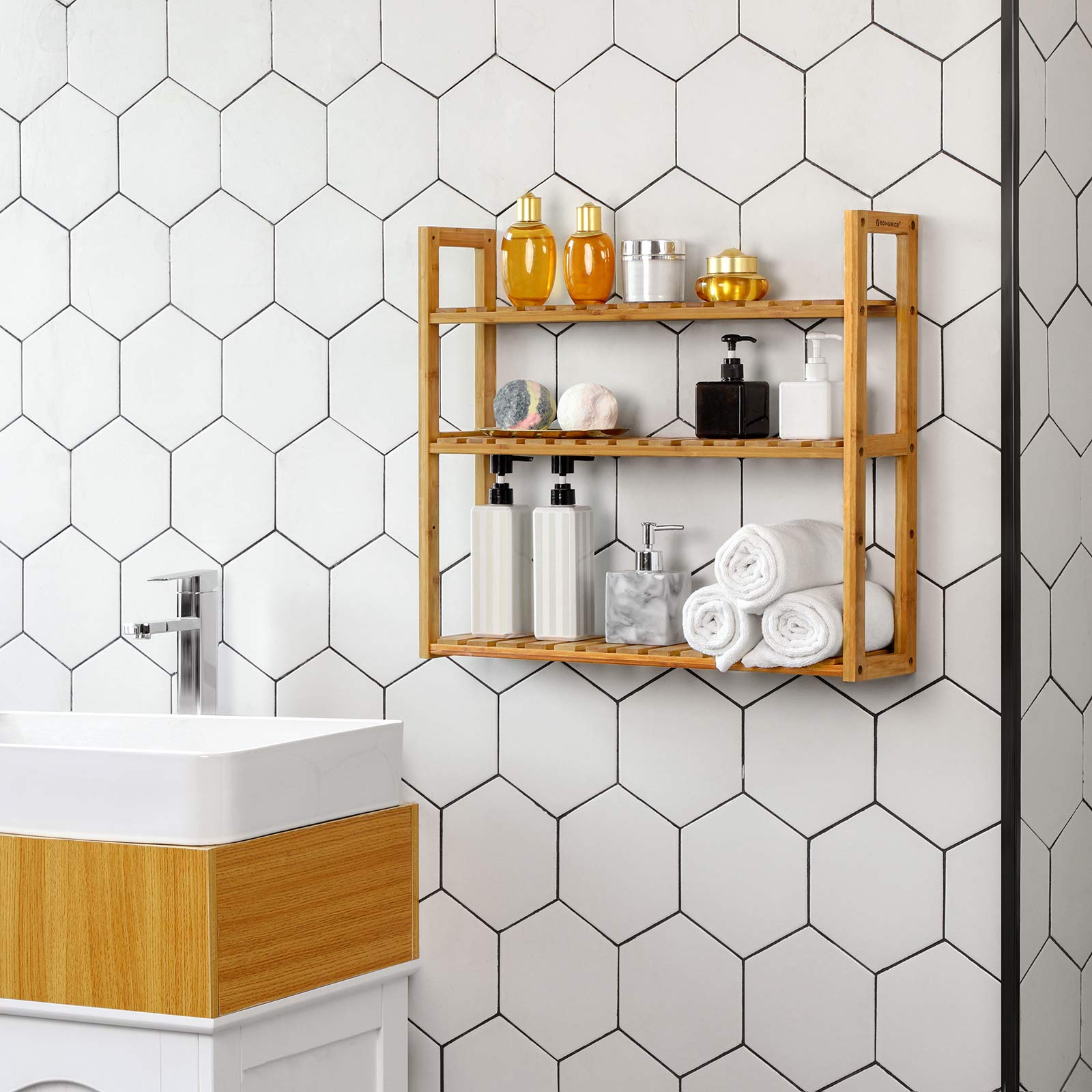 Foto 3 | Estante De Baño De Bambú Songmics De 3 Niveles Ajustable Ubcb13y