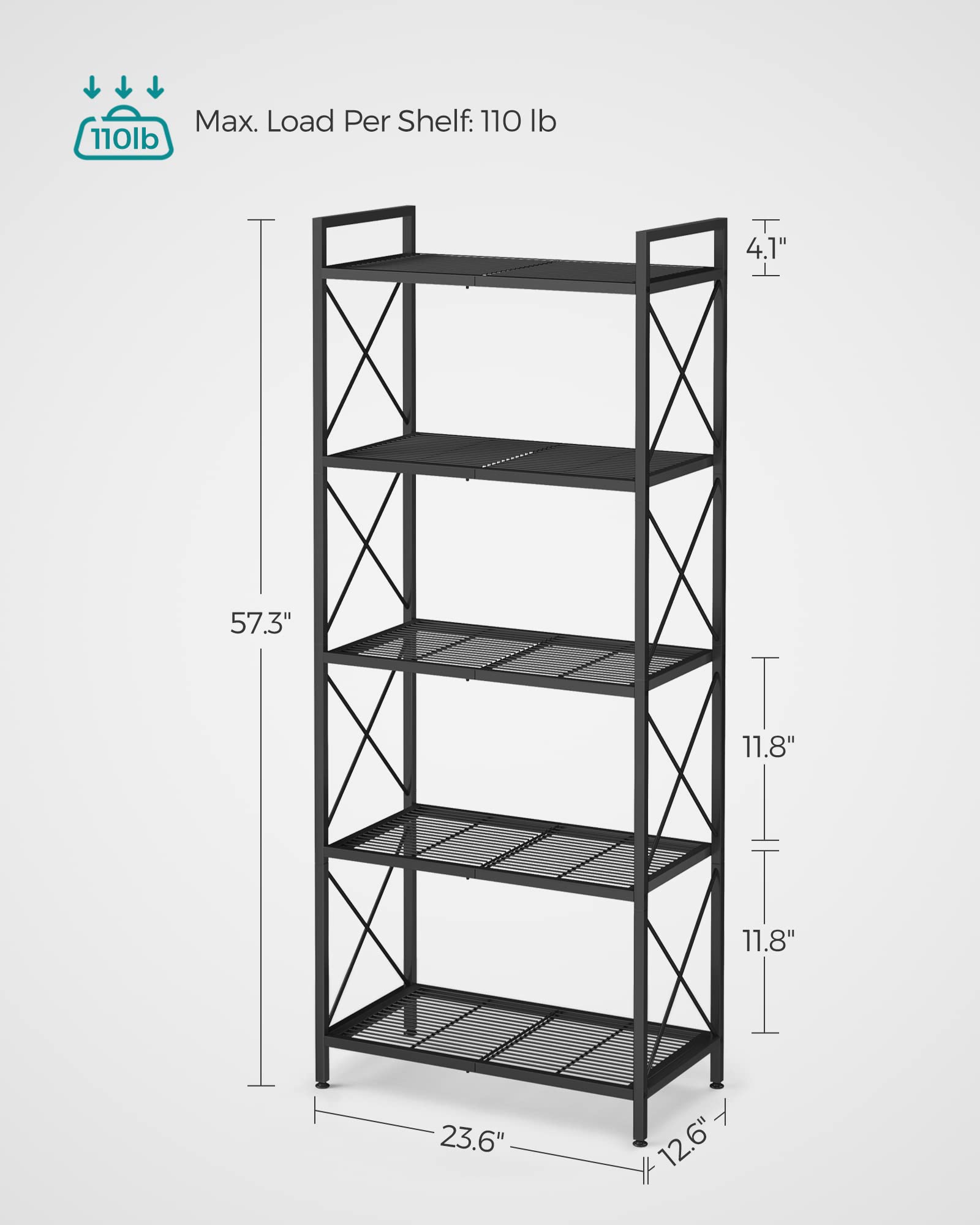 Foto 7 pulgar | Estantería Songmics de Metal 5 Niveles con Malla Densa 32 x 60 x 145.5 cm