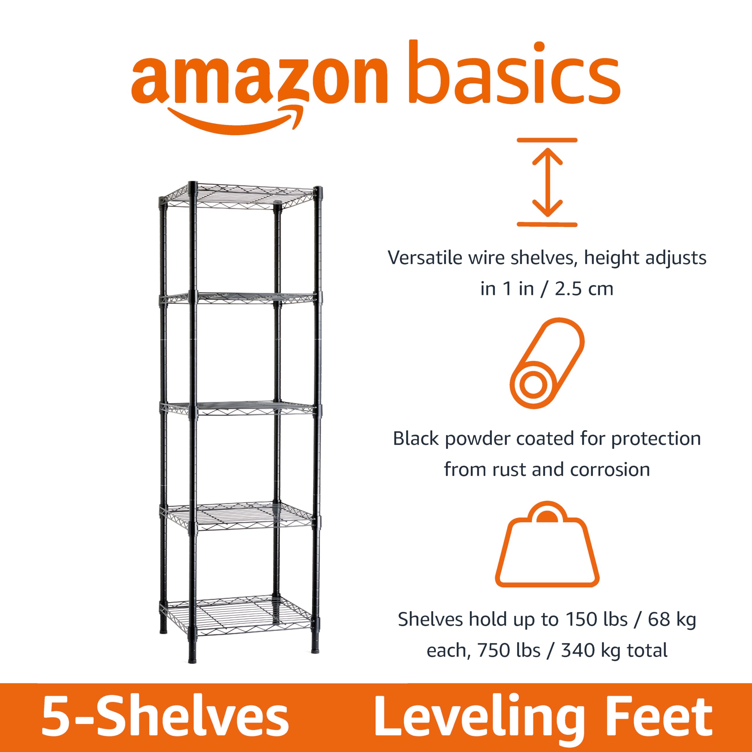 Foto 2 | Estantería De Almacenamiento Amazon Basics Con 5 Estantes En Forma De Torre, Color Negro - Venta Internacional.