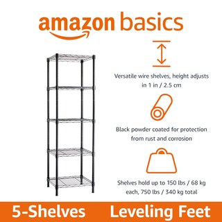 Foto 2 | Estantería De Almacenamiento Amazon Basics Con 5 Estantes En Forma De Torre, Color Negro - Venta Internacional.