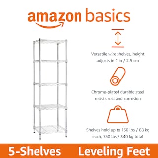 Foto 2 | Estantería De Almacenamiento Amazon Basics Con 5 Estantes En Forma De Torre, Cromada - Venta Internacional.
