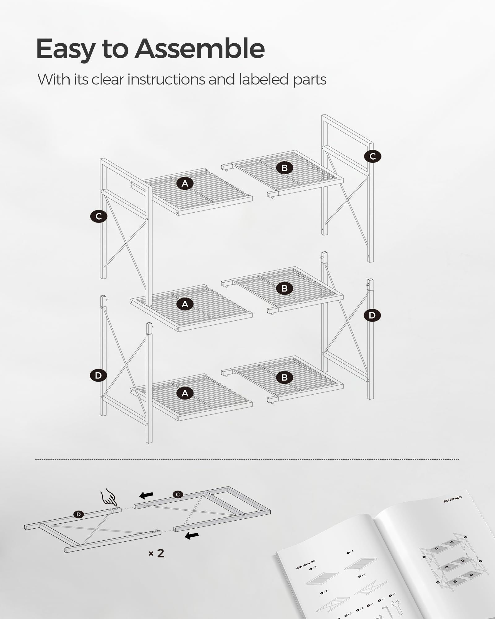 Foto 7 pulgar | Estante de Almacenamiento Songmics de Metal 3 Niveles Con Ruedas De 60 Cm De Ancho Blanco