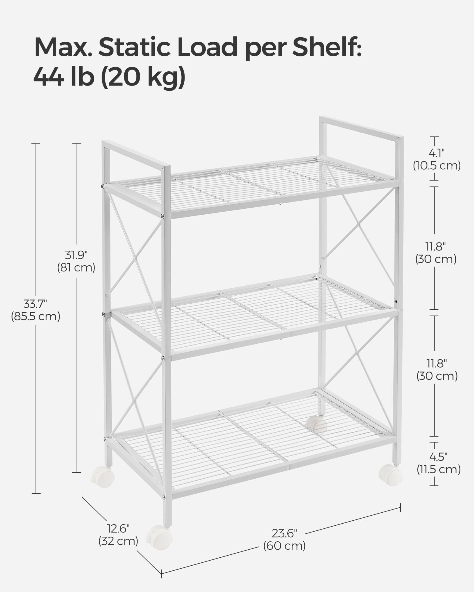 Foto 7 | Estante de Almacenamiento Songmics de Metal 3 Niveles Con Ruedas De 60 Cm De Ancho Blanco