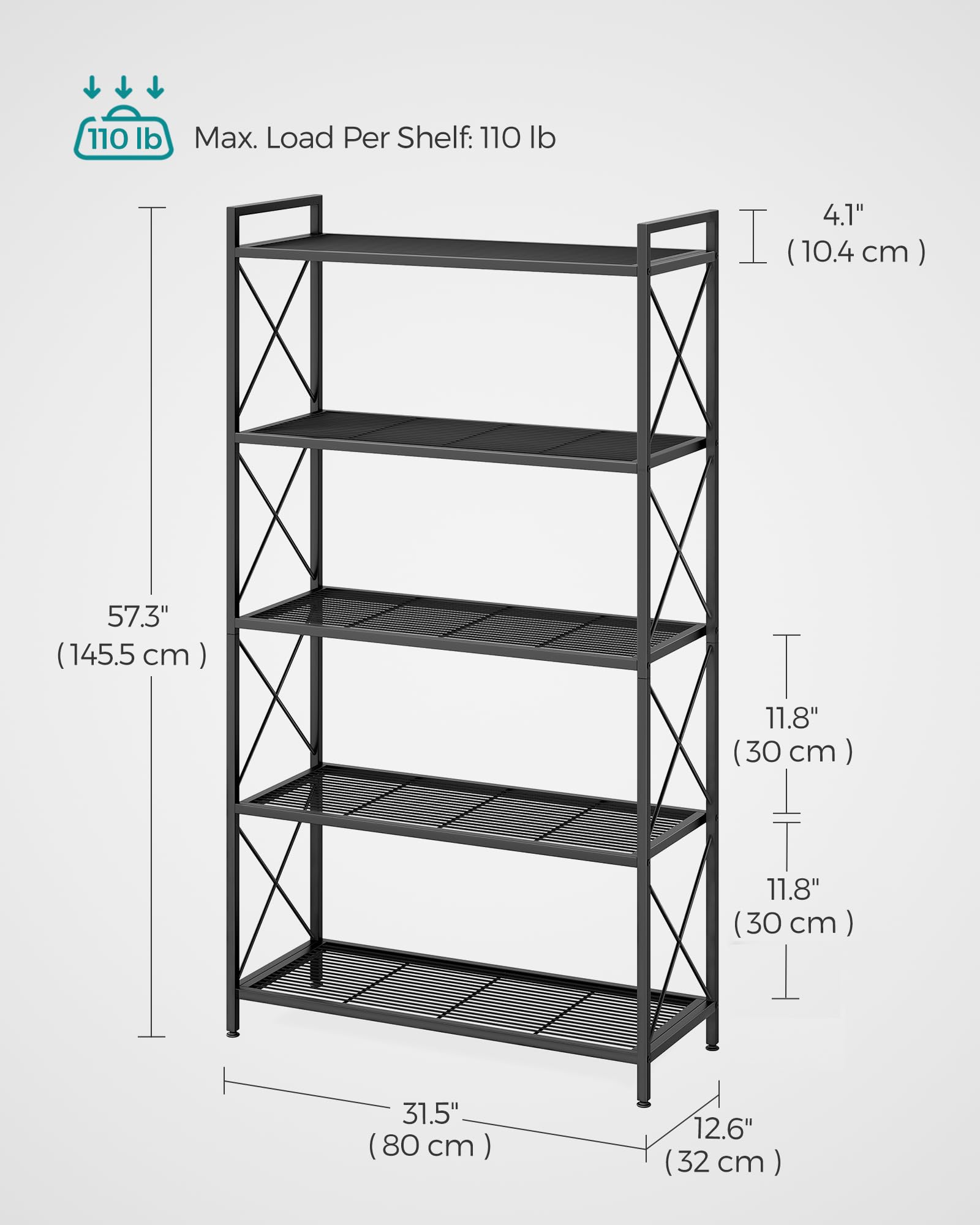 Foto 8 | Estante De Almacenamiento Songmics De Metal De 5 Niveles Con Malla Densa, 160 X 80 X 145 Cm