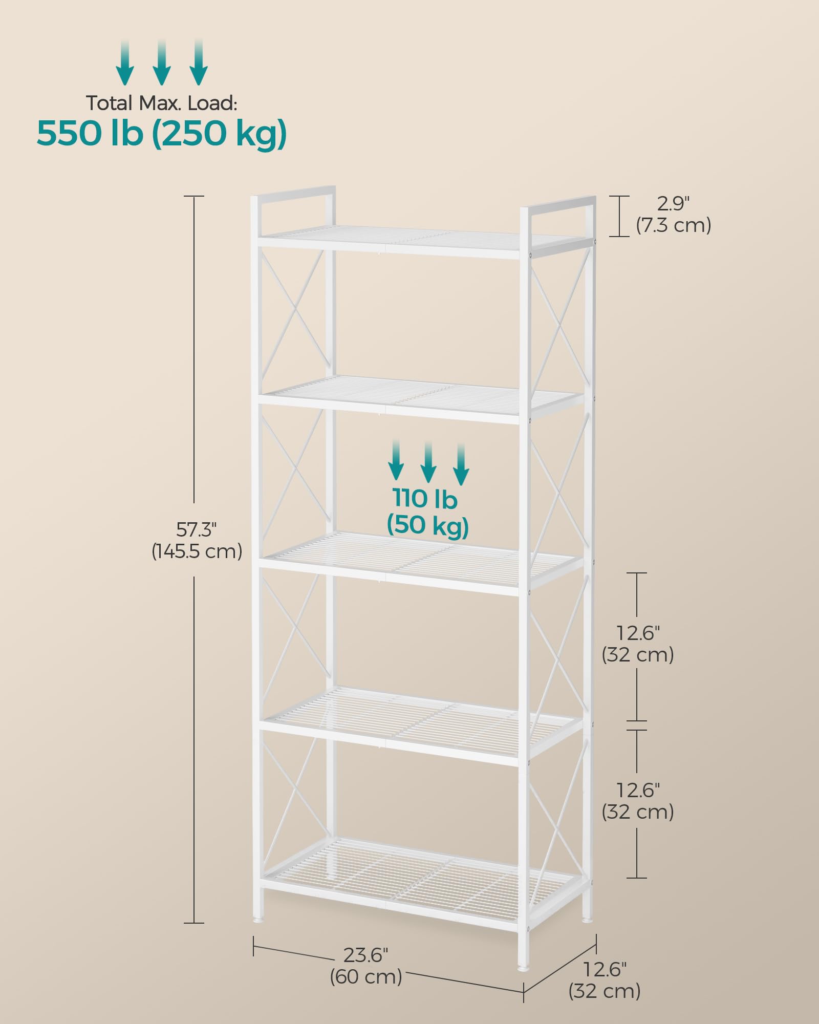 Foto 6 | Estante de Almacenamiento Songmics de Metal 5 Niveles con Malla Densa - Venta Internacional