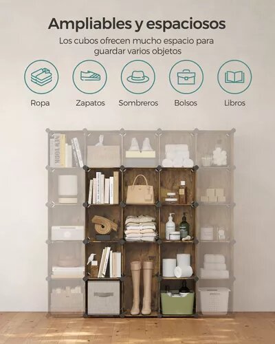 Organizador de Almacenamiento en Forma De Cubo 16 Cubos De 123 X 31 X 123 cm Marrón Rústico Songmics Ulpc442a01