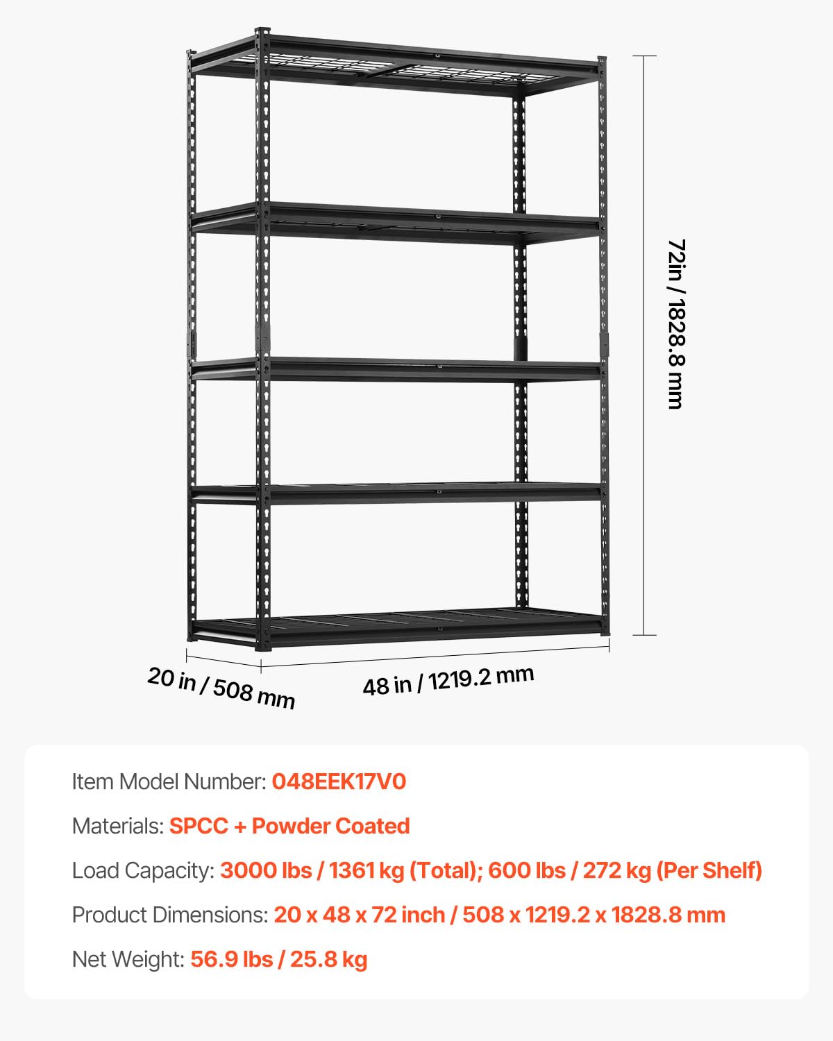Foto 7 | Estantes De Almacenamiento Vevor De 5 Niveles, Resistentes, 1360 Kg, 48 X 122 X 183 Cm - Venta Internacional.