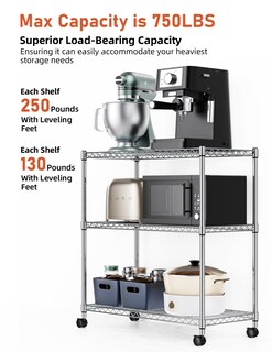 Foto 3 | Shelving Simple Deluxe Heavy Duty Con 3 Estantes Y Ruedas Cromadas - Venta Internacional.