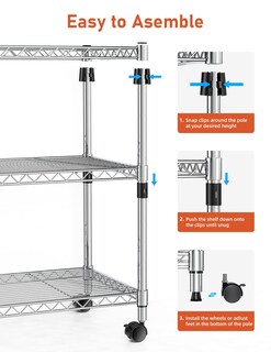 Foto 5 | Shelving Simple Deluxe Heavy Duty Con 3 Estantes Y Ruedas Cromadas - Venta Internacional.