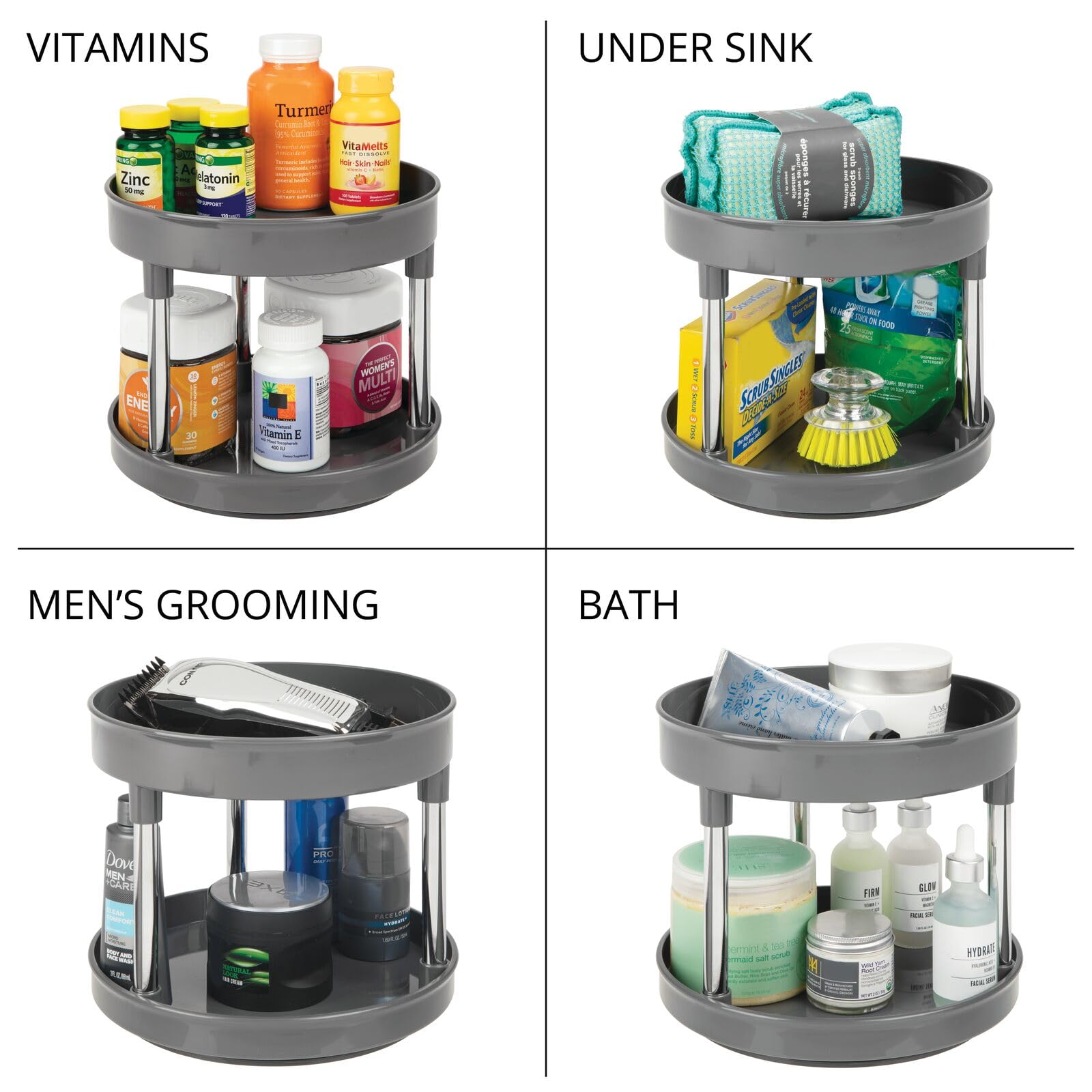 Foto 5 | Plato Giratorio Lazy Susan Mdesign De 2 Niveles Para Almacenamiento En El Baño - Venta Internacional.