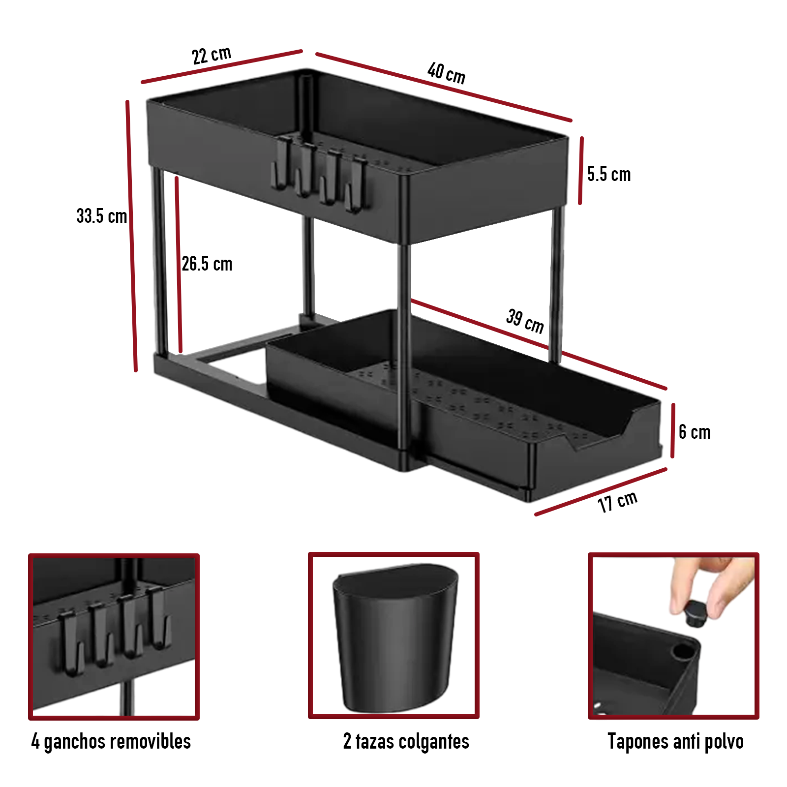 Foto 4 pulgar | Organizador de Cocina y Baño BOCLIER con 2 Niveles y Deslizamiento Fácil