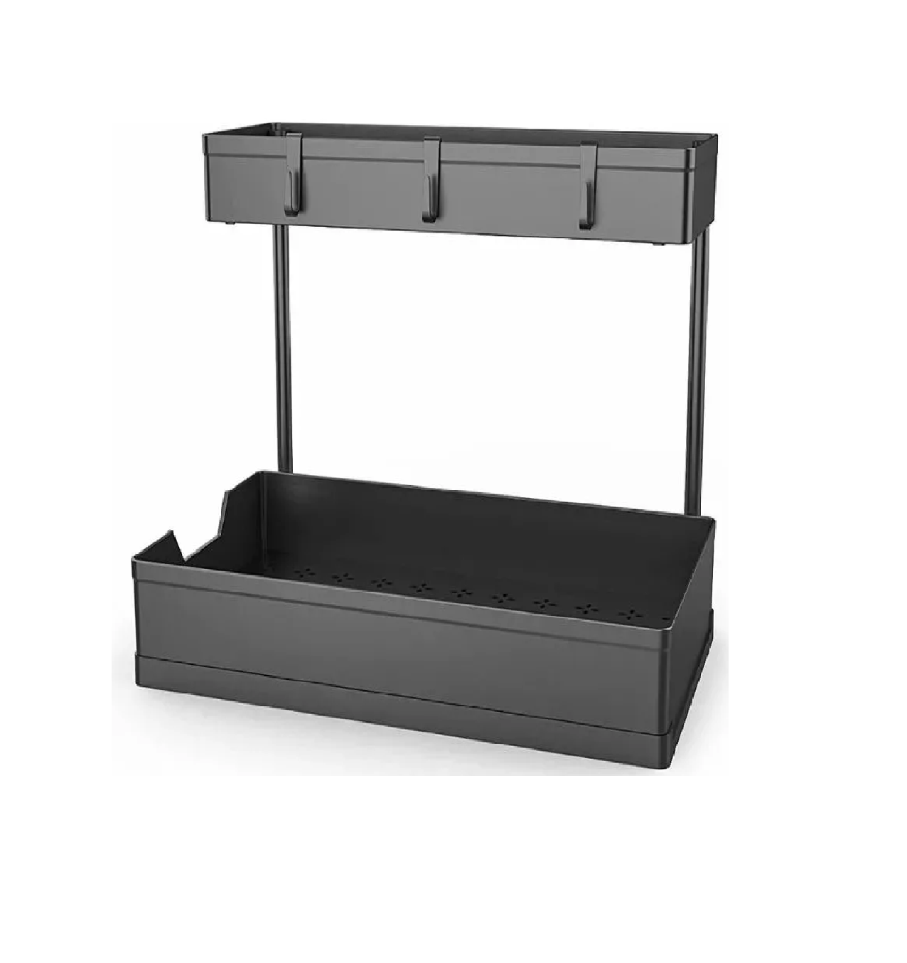 Organizador de Cocina o Baño Belug color Negro con Cajones 4 Ganchos 2 Niveles