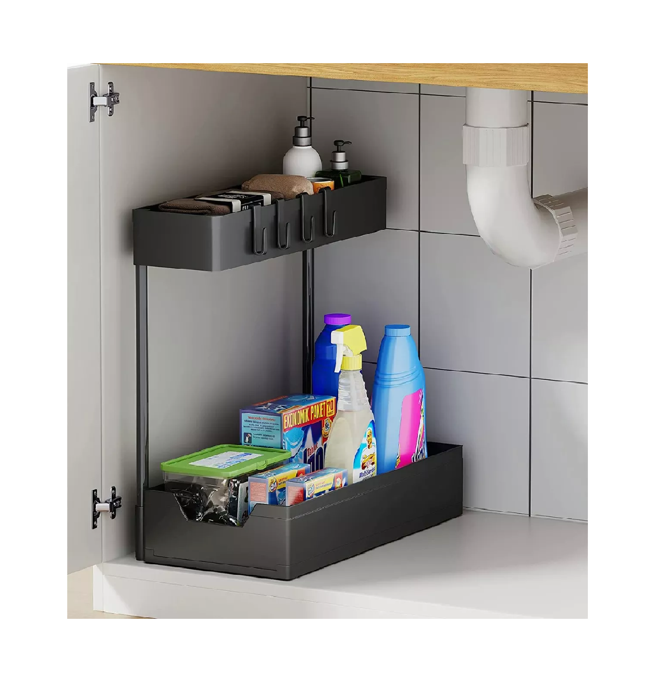 Foto 3 pulgar | Organizador de Cocina o Baño Belug color Negro con Cajones 4 Ganchos 2 Niveles