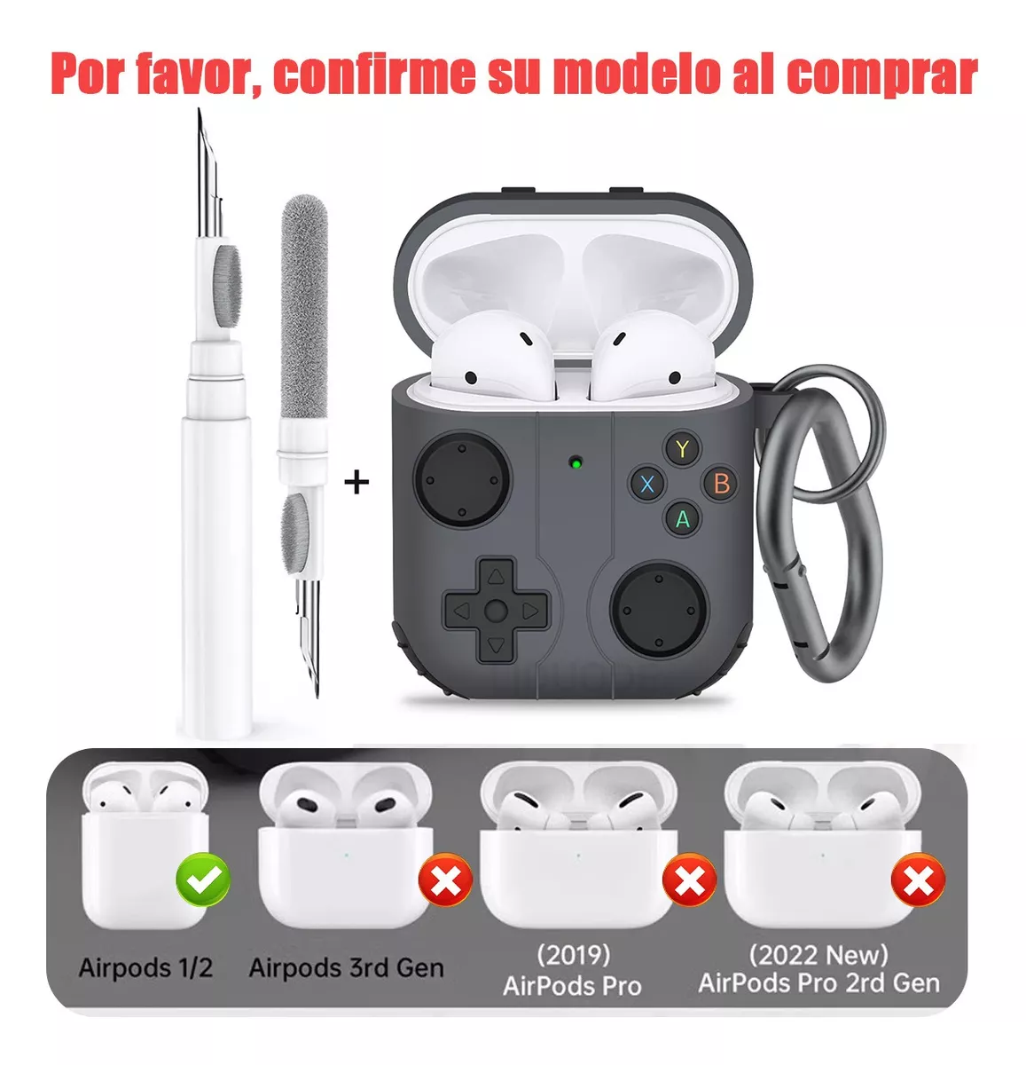 Foto 4 pulgar | Fundas Para Airpods 1 2 3/por 2 Case + Limpiador Para Airpods 1/2 Gris