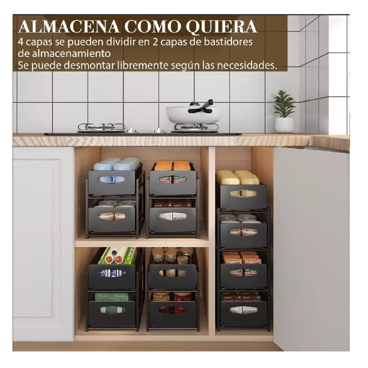 Foto 5 pulgar | Estante Metálica Ajustable Almacenamiento 4 Niveles de Cocina Negro