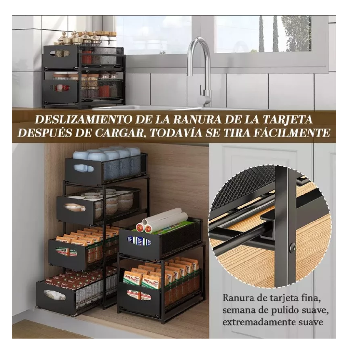 Foto 3 pulgar | Estante Metálica Ajustable Almacenamiento 4niveles De Cocina Negro