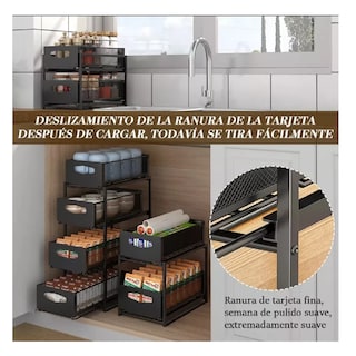 Foto 2 | Estante Metálica Ajustable Almacenamiento 4niveles De Cocina Negro