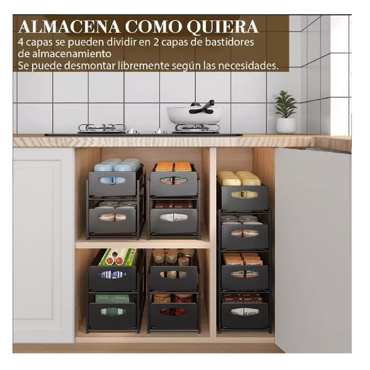 Foto 4 | Estante Metálica Ajustable Almacenamiento 4niveles De Cocina Negro