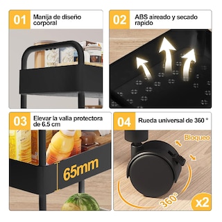 Foto 3 | Carrito Organizador 4 Niveles Multiusos Estantes con Cajón