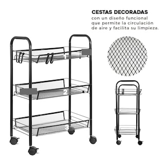 Foto 3 | Carrito Organizador Multiusos de Metal de 3 Niveles Negro