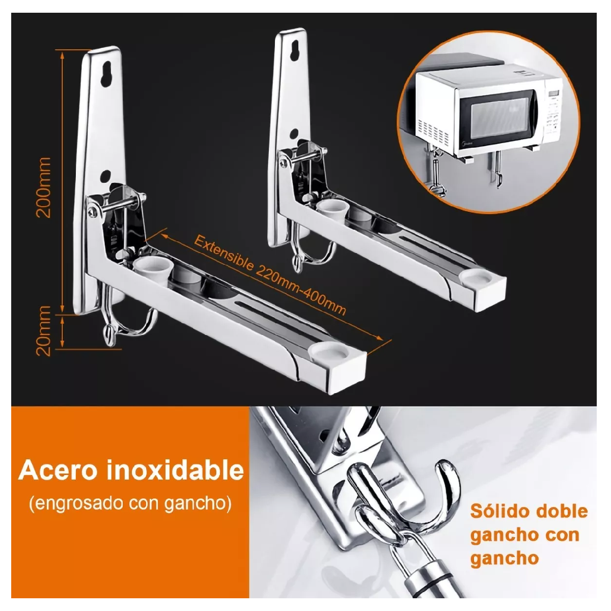 Foto 6 pulgar | Soportes Plegables de Acero Inoxidable Para Microondas 2 Piezas