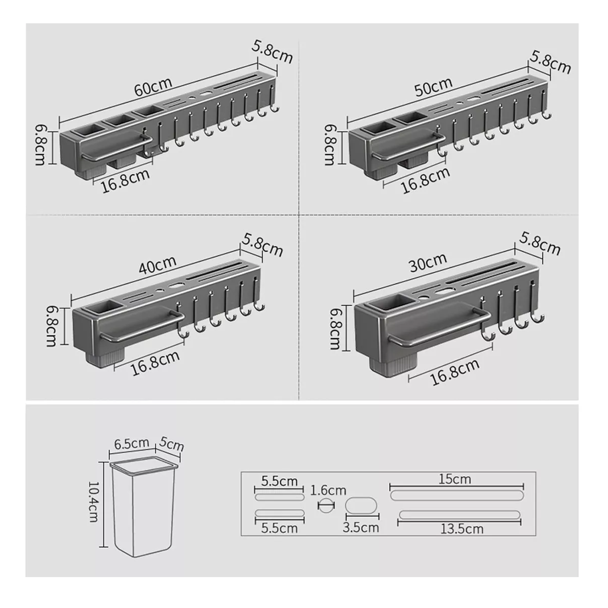 Foto 3 pulgar | Portacuchillos de Pared 60 cm con 10 Ganchos Eo Safe Imports ESI-17614  Gris