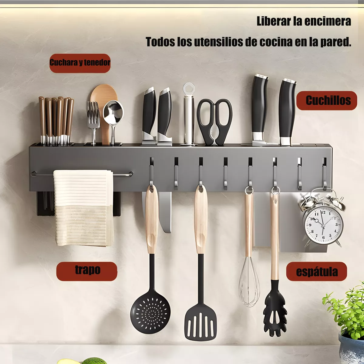 Foto 4 pulgar | Portacuchillos de Pared 60 cm con 10 Ganchos Eo Safe Imports ESI-17614  Gris