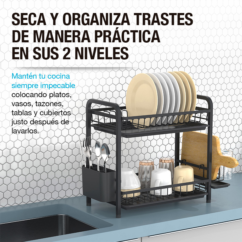 Foto 4 pulgar | Escurridor De Platos Premium De Acero Inoxidable, Casa Litus , Color Negro De 2 Niveles