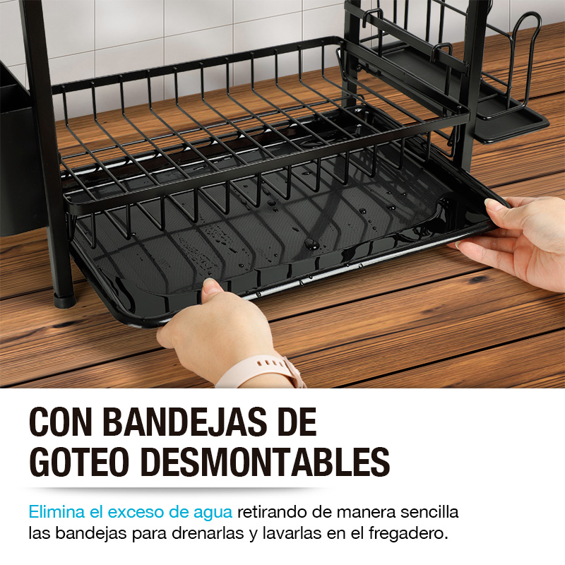 Foto 5 pulgar | Escurridor De Platos Premium De Acero Inoxidable, Casa Litus , Color Negro De 2 Niveles