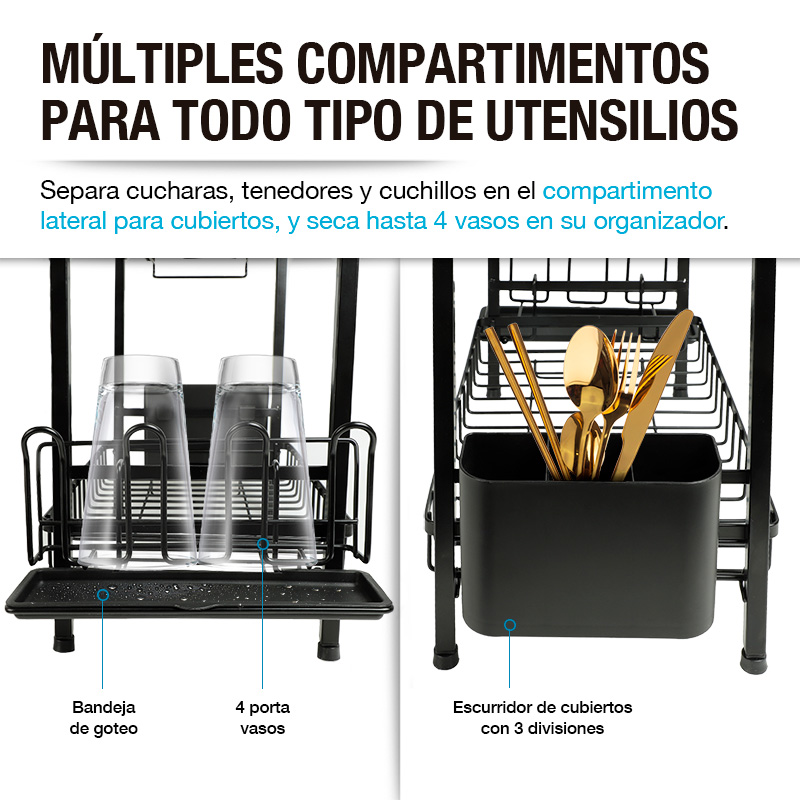Foto 6 pulgar | Escurridor De Platos Premium De Acero Inoxidable, Casa Litus , Color Negro De 2 Niveles